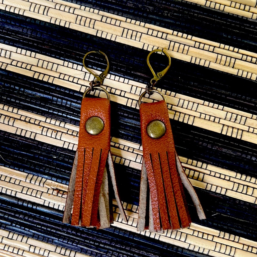 Leather tassel earrings